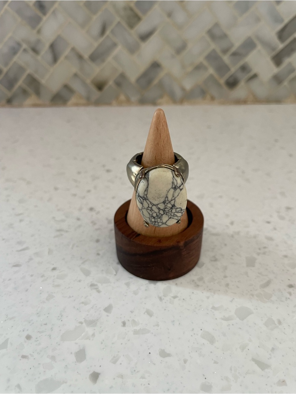 Cream Stone Statement Ring Wire Wrapped Art